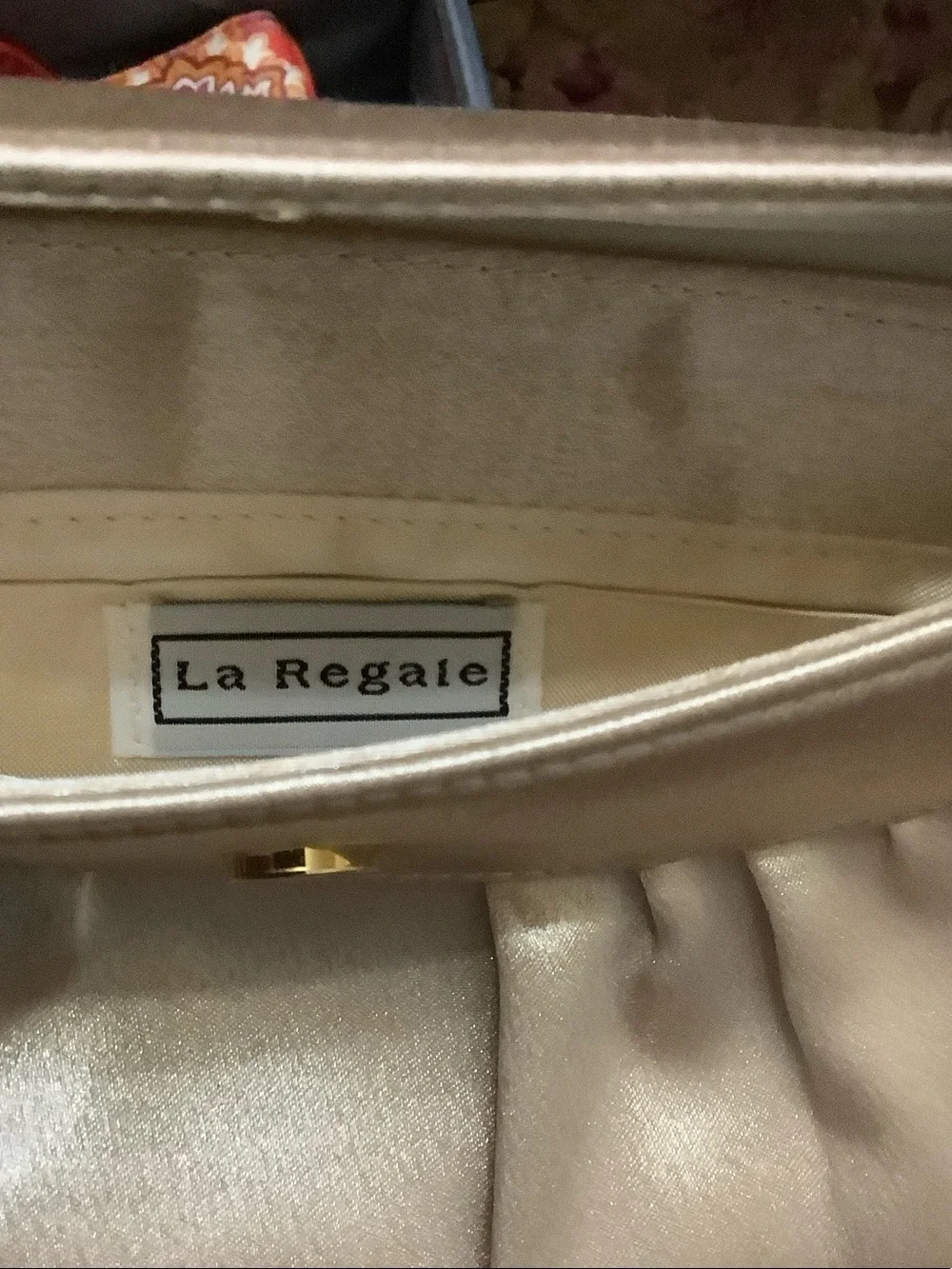 La Regale Shimmery Gold Evening Clutch with Chain Strap